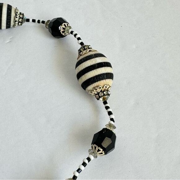 Vendome Necklace Vintage Black & White Stripe Bead Beaded Retro Mod 60s Signed - Picture 10 of 13